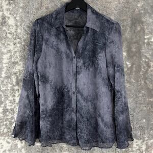 Jaipur Size M Abstract Button Top Gray V Neck Collar Long Sleeve Casual